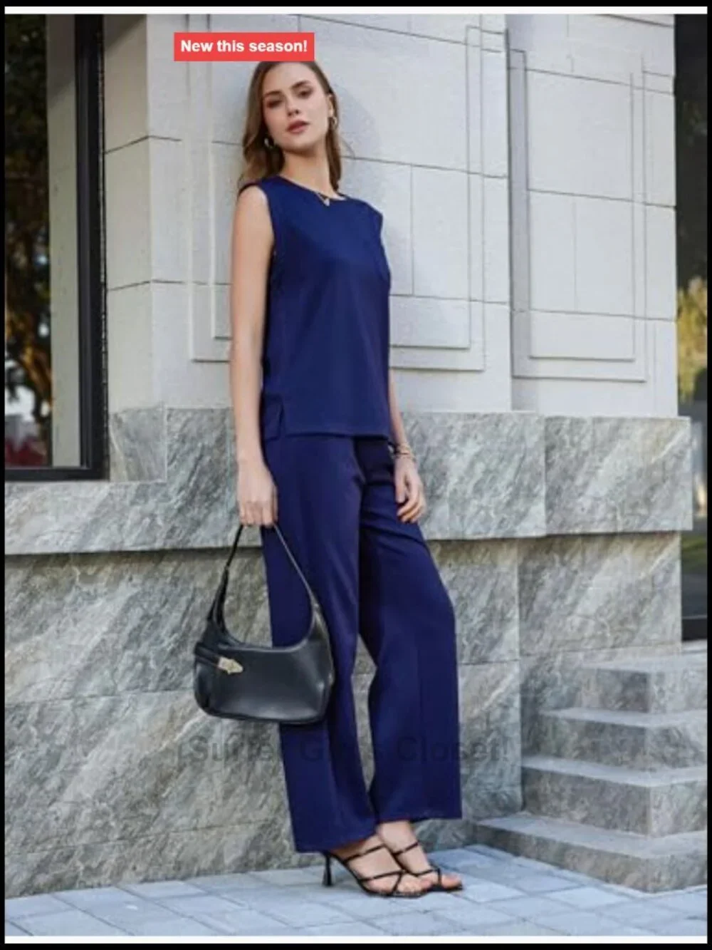 2 Piece Lounge Set with Pockets Sleeveless Top Straight Leg Pants